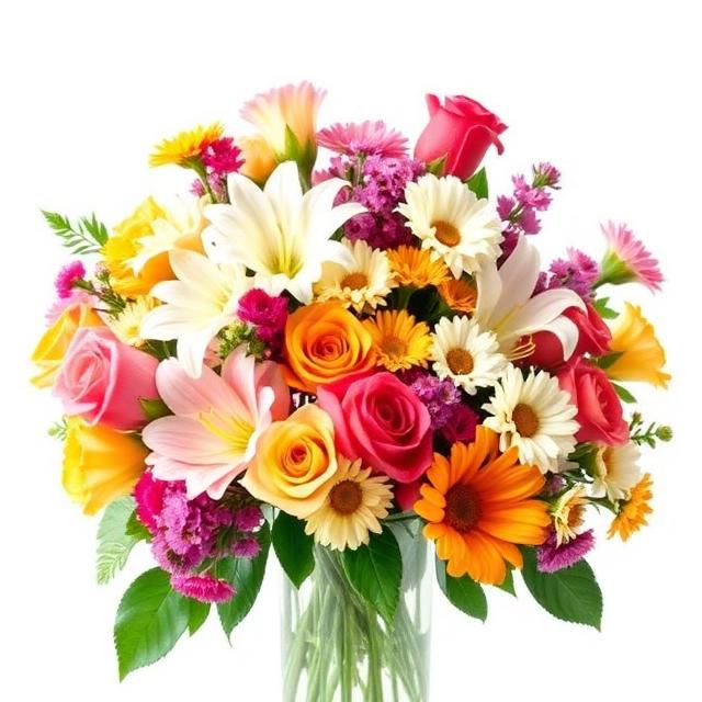 Arranjo de Flores Mistas no Vaso de Vidro