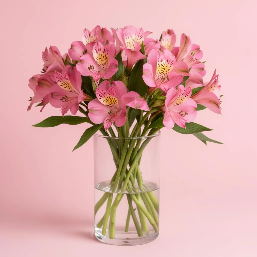 Astromélias Cor de Rosa no Vaso de Vidro com entrega em Manaus