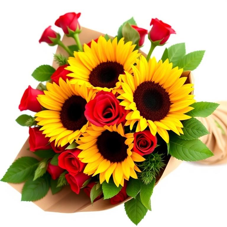 Buquê de Girassol e Rosas Vermelhas