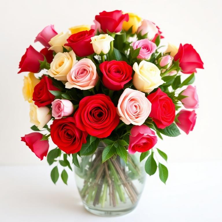 Jarra de Vidro de Rosas Coloridas