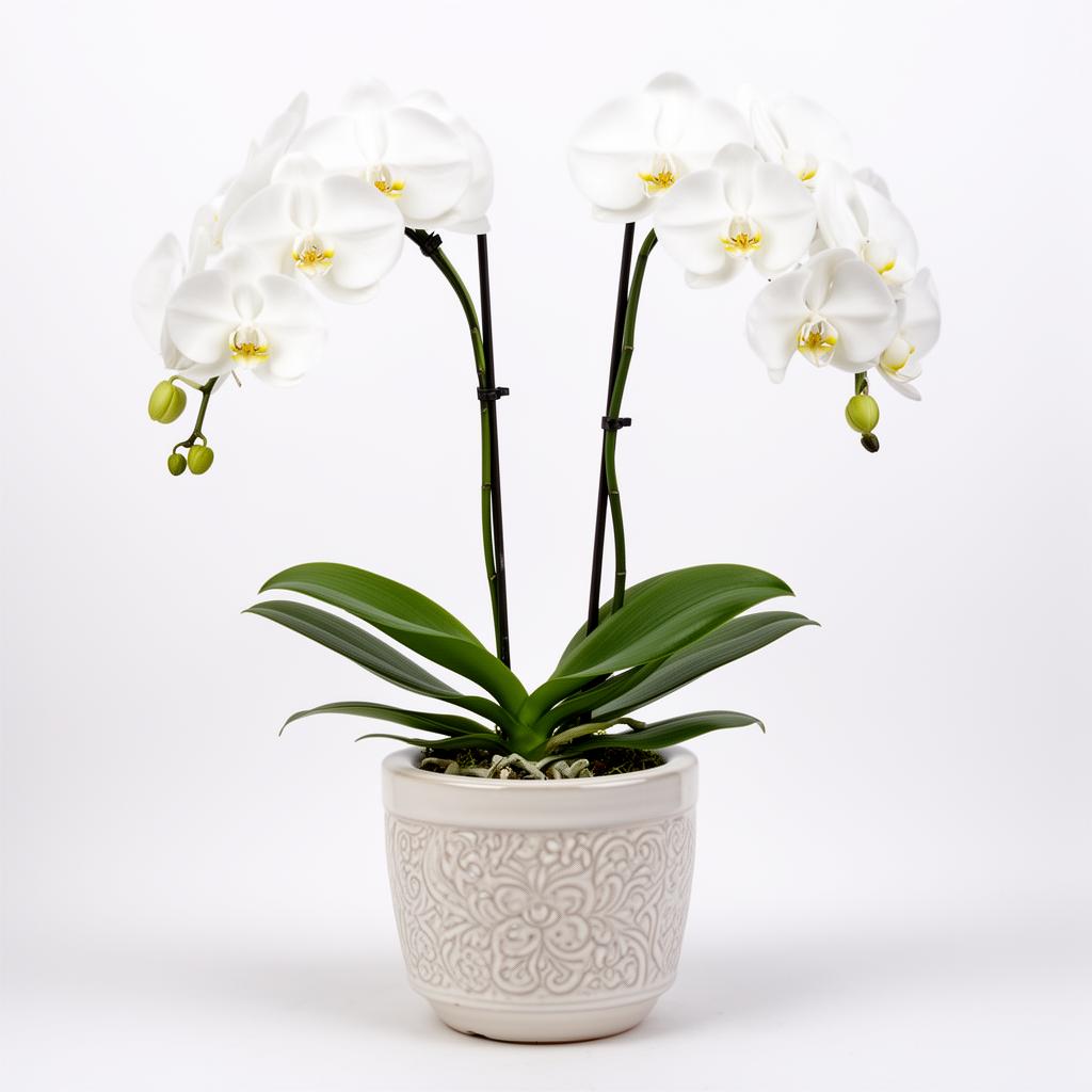 Orquídea Phalaenopsis Branca no Cachepô
