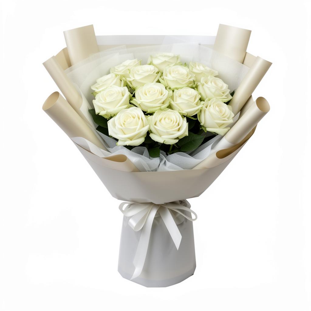 Buquê com 10 Rosas Brancas Premium