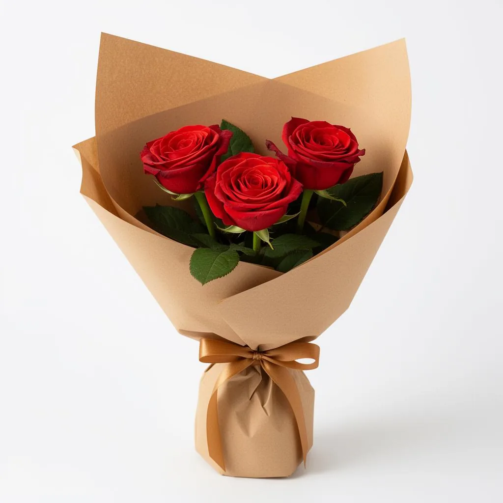 Buquê com 3 Rosas Colombianas no Kraft com entrega em Manaus